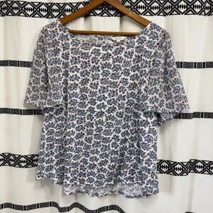 Lucky Brand Floral Blouse XL Sheer Sleeve Top Boho Casual Lightweight